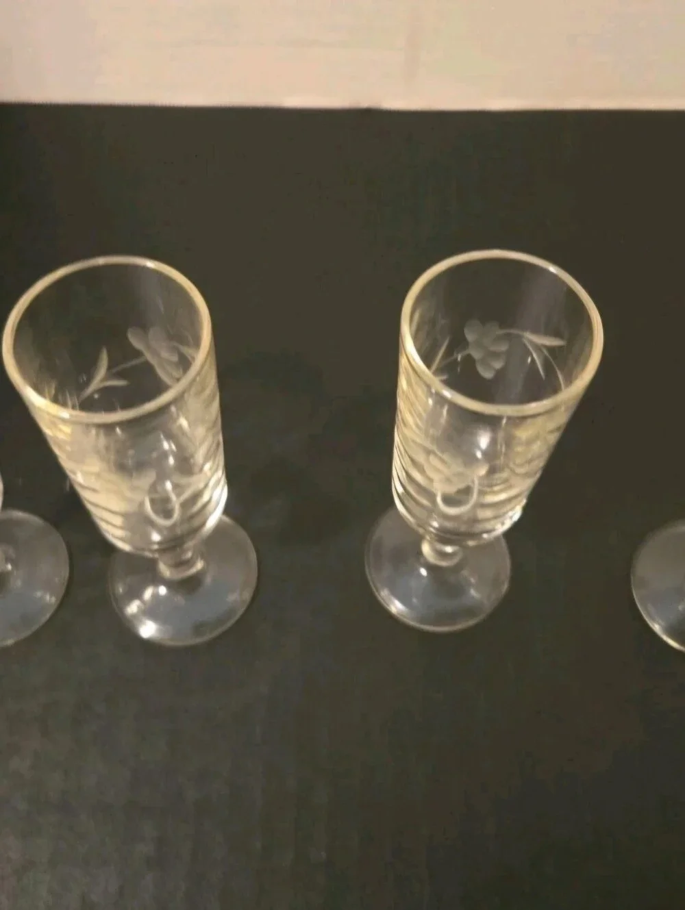 Vintage Etched Cordial Or Shot Glasses Lot Of 4